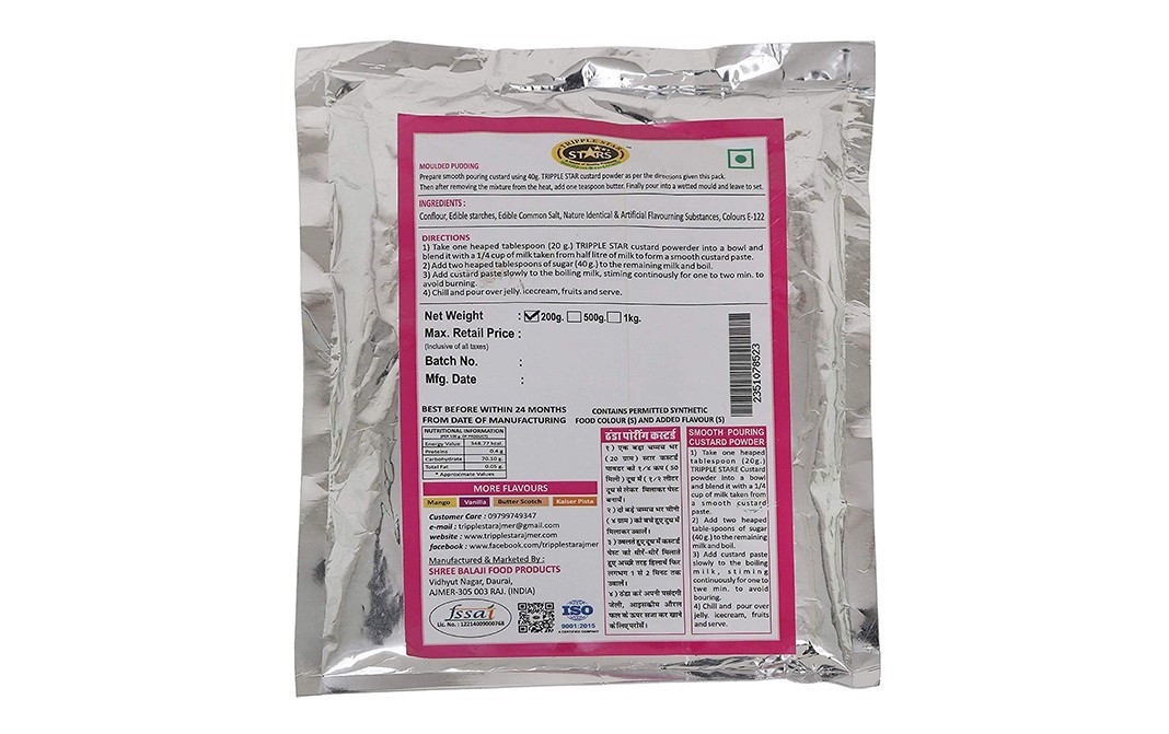 Tripple Star Custard Powder, Strawberry Flavour    Pack  200 grams